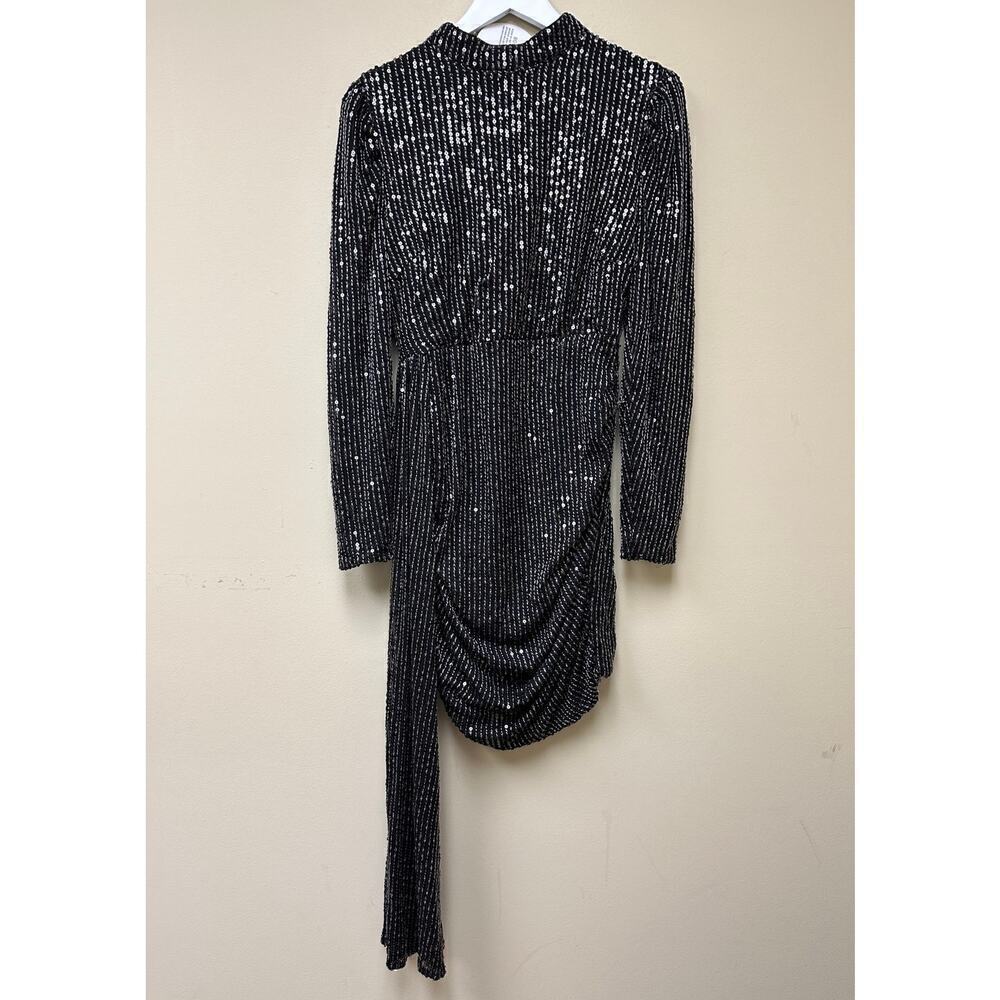 NWT Boohoo Size 14 Black Sequin Puff Sleeve Draped Mini Birthday Dress Party - Picture 3 of 16